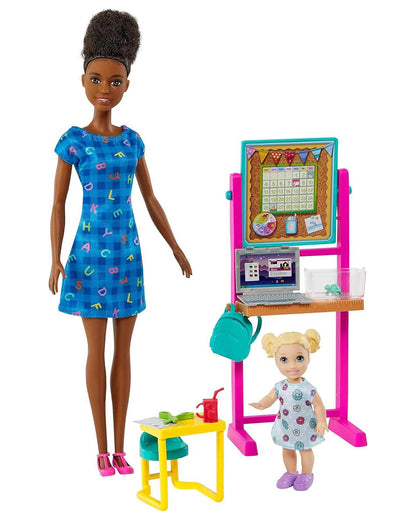 Barbie Teacher Doll Blonde-Includes Teacher Doll, Toddler Doll, Flip Board, Toddler Desk, Pet Turtle-Promotes Role Play-Doll & Doll Houses-36M+