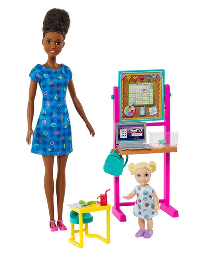 Barbie Teacher Doll Blonde-Includes Teacher Doll, Toddler Doll, Flip Board, Toddler Desk, Pet Turtle-Promotes Role Play-Doll & Doll Houses-36M+