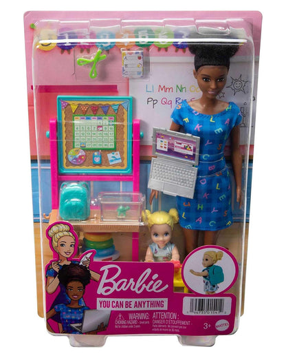 Barbie Teacher Doll Blonde-Includes Teacher Doll, Toddler Doll, Flip Board, Toddler Desk, Pet Turtle-Promotes Role Play-Doll & Doll Houses-36M+
