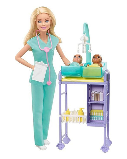 Barbie Baby Doctor Playset-Includes Blonde Doll, 2 Infant Dolls, Exam Table and Accessories, Stethoscope, Chart and Mobile-Promotes Role Play-Doll & Doll Houses-36M+