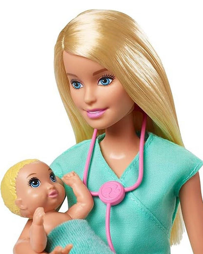 Barbie Baby Doctor Playset-Includes Blonde Doll, 2 Infant Dolls, Exam Table and Accessories, Stethoscope, Chart and Mobile-Promotes Role Play-Doll & Doll Houses-36M+