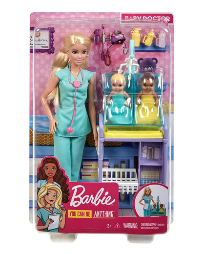 Barbie Baby Doctor Playset-Includes Blonde Doll, 2 Infant Dolls, Exam Table and Accessories, Stethoscope, Chart and Mobile-Promotes Role Play-Doll & Doll Houses-36M+