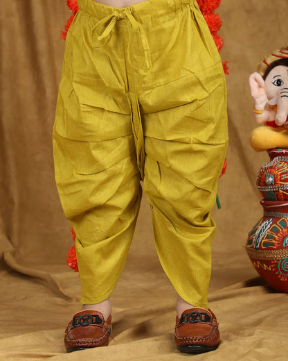Polka Tots Mustard Kurta Dhoti Set-Cotton-Printed-For Infants