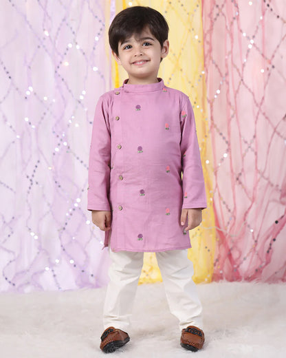 Polka Tots Lavender Kurta Pajama Set-Cotton-Embroidered-For Infants