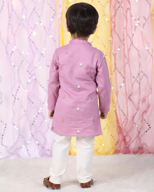Polka Tots Lavender Kurta Pajama Set-Cotton-Embroidered-For Infants