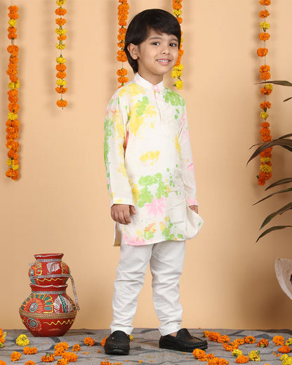 Polka Tots Multicolor Kurta Pajama Set-Cotton-Splash Print-For Infants