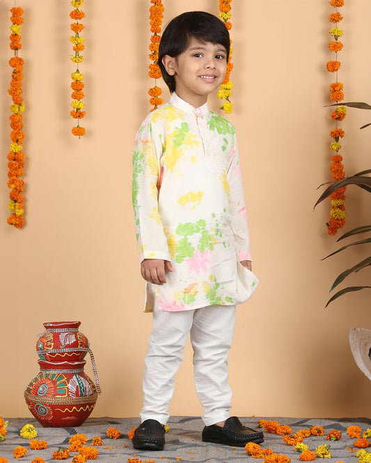 Polka Tots Multicolor Kurta Pajama Set-Cotton-Splash Print-For Infants