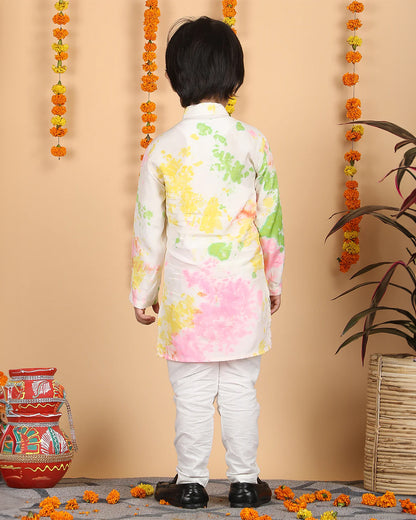 Polka Tots Multicolor Kurta Pajama Set-Cotton-Splash Print-For Infants