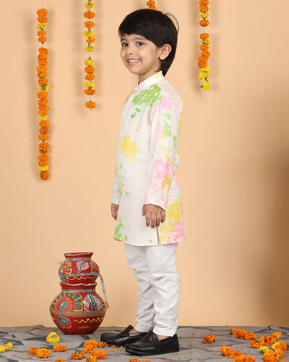 Polka Tots Multicolor Kurta Pajama Set-Cotton-Splash Print-For Infants