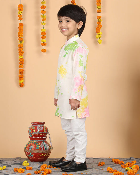 Polka Tots Multicolor Kurta Pajama Set-Cotton-Splash Print-For Infants