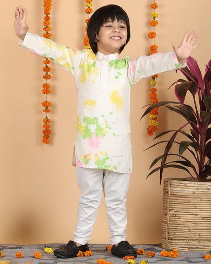 Polka Tots Multicolor Kurta Pajama Set-Cotton-Splash Print-For Infants