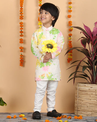 Polka Tots Multicolor Kurta Pajama Set-Cotton-Splash Print-For Infants