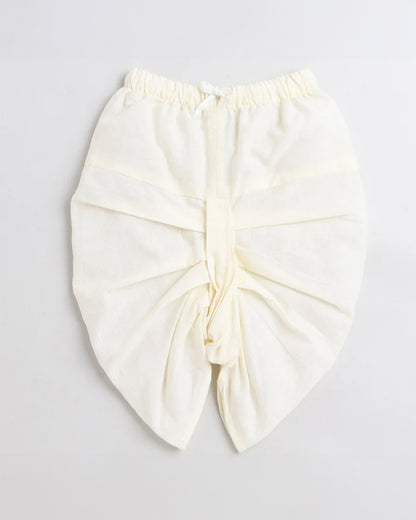 Polka Tots Off White & Yellow Kurta Dhoti Set-Cotton-Printed-For Infants