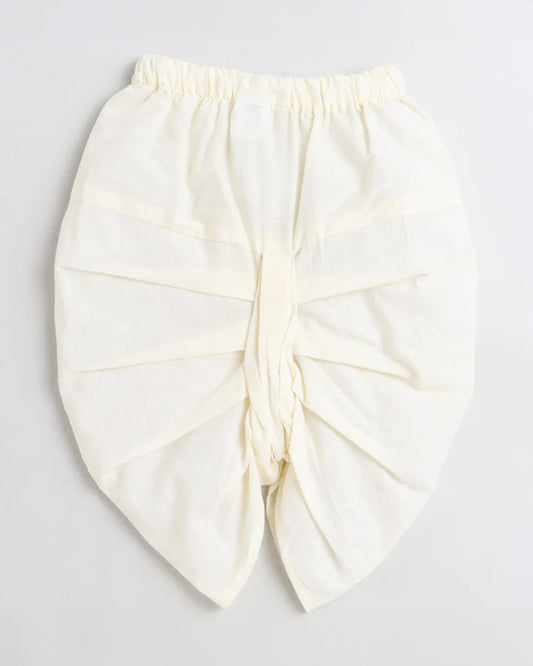 Polka Tots Off White & Yellow Kurta Dhoti Set-Cotton-Printed-For Infants