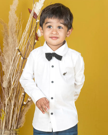 Polka Tots White Shirt with Bow-Cotton-Solid-For Infants