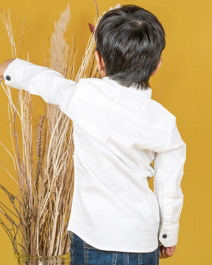 Polka Tots White Shirt with Bow-Cotton-Solid-For Infants