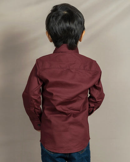 Polka Tots Maroon Shirt with Bow-Cotton-Solid-For Infants