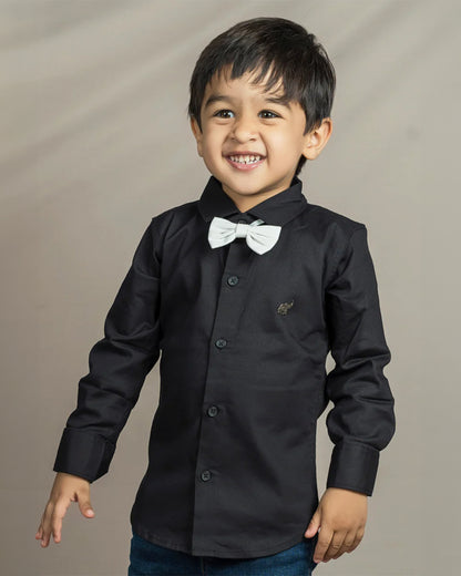 Polka Tots Black Shirt with Bow-Cotton-Solid-For Infants