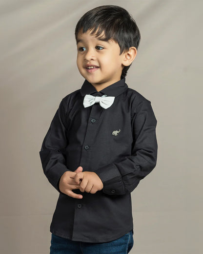 Polka Tots Black Shirt with Bow-Cotton-Solid-For Infants