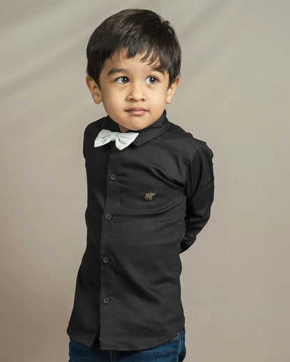 Polka Tots Black Shirt with Bow-Cotton-Solid-For Infants