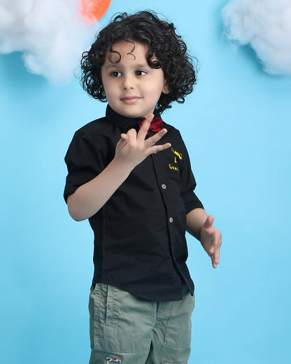Polka Tots Black Shirt with Bow-Cotton-Printed-For Infants