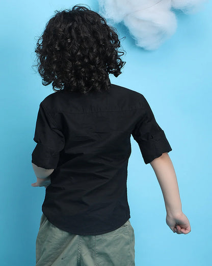 Polka Tots Black Shirt with Bow-Cotton-Printed-For Infants