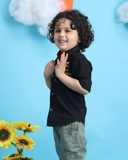 Polka Tots Black Shirt with Bow-Cotton-Printed-For Infants