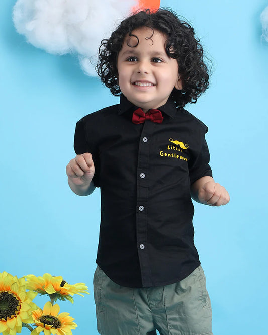 Polka Tots Black Shirt with Bow-Cotton-Printed-For Infants