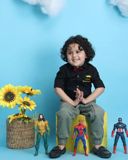 Polka Tots Black Shirt with Bow-Cotton-Printed-For Infants