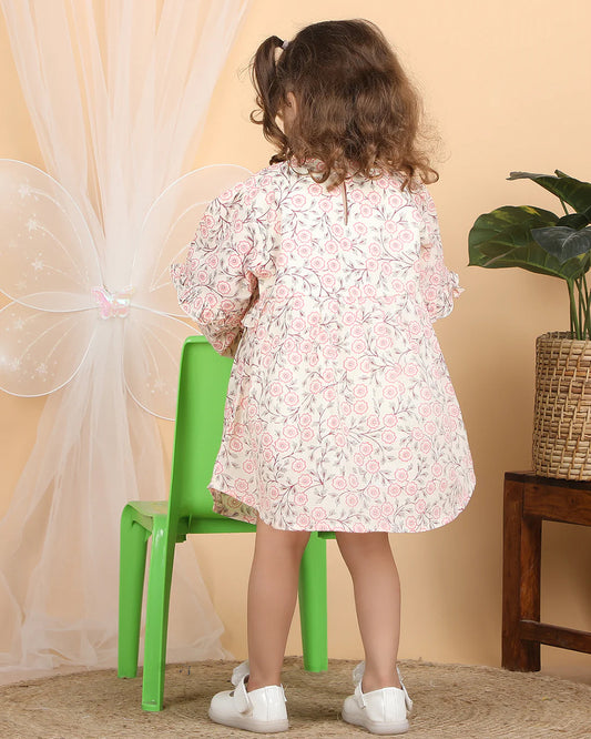 Polka Tots Pink Frock Dress-Muslin Cotton-Floral Print-For Infants