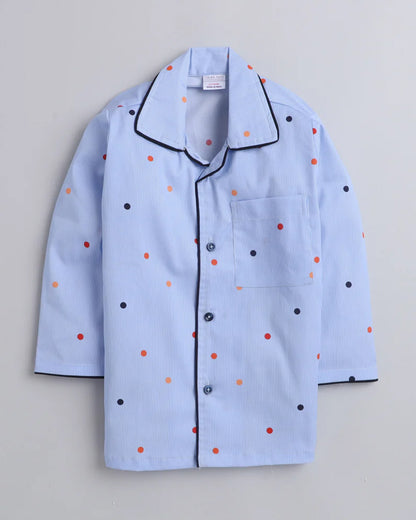 Polka Tots Blue Nightsuit-Cotton-Polka Dots Print-For Infants