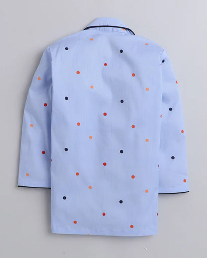 Polka Tots Blue Nightsuit-Cotton-Polka Dots Print-For Infants