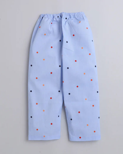 Polka Tots Blue Nightsuit-Cotton-Polka Dots Print-For Infants