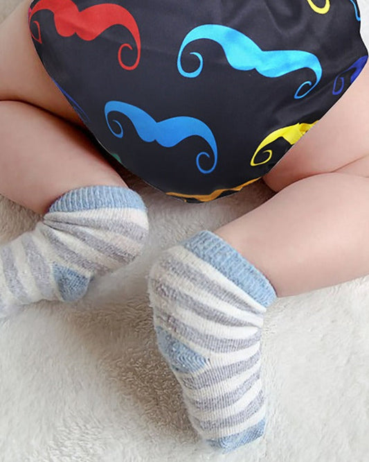 Polka Tots Mustache Bamboo Charcoal Cloth Diaper-Padded Underwear With Insert-Washable & Reusable-2 to 24M