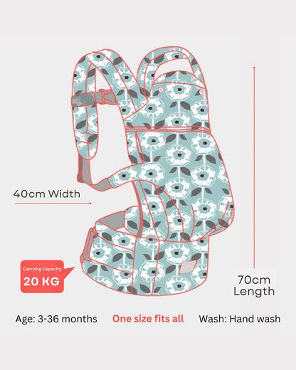 Polka Tots Ergonomic Baby Carrier-With 3 Carrying Positions-Ergonomic M Shape Seat-Adjustable Waist Belt-For 3M to 2Y (Upto 20kg)-Green