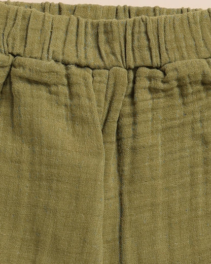 Cot & Candy Olive Shirt & Jogger Set-Organic Muslin-Solid-For Infants