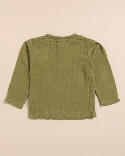 Cot & Candy Olive Shirt & Jogger Set-Organic Muslin-Solid-For Infants