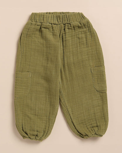 Cot & Candy Olive Shirt & Jogger Set-Organic Muslin-Solid-For Infants