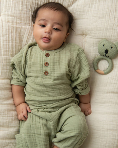 Cot & Candy Sage Shirt & Jogger Set-Organic Muslin-Solid-For Infants