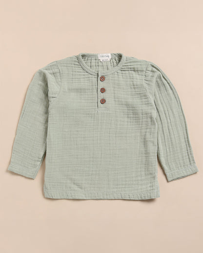 Cot & Candy Sage Shirt & Jogger Set-Organic Muslin-Solid-For Infants