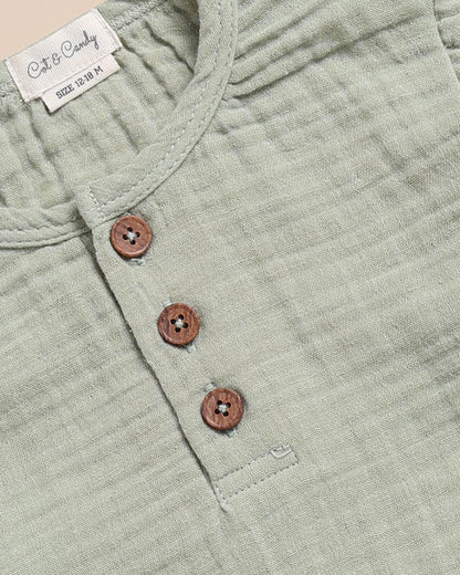 Cot & Candy Sage Shirt & Jogger Set-Organic Muslin-Solid-For Infants