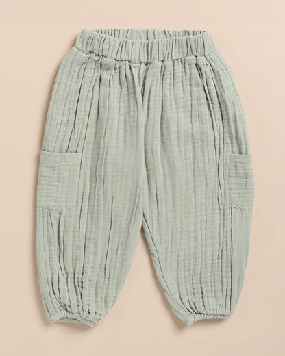 Cot & Candy Sage Shirt & Jogger Set-Organic Muslin-Solid-For Infants