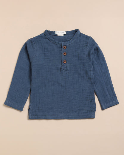 Cot & Candy Navy Blue Shirt & Jogger Set-Organic Muslin-Solid-For Infants