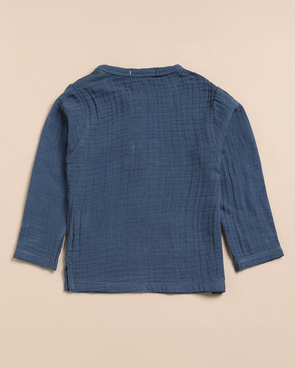 Cot & Candy Navy Blue Shirt & Jogger Set-Organic Muslin-Solid-For Infants