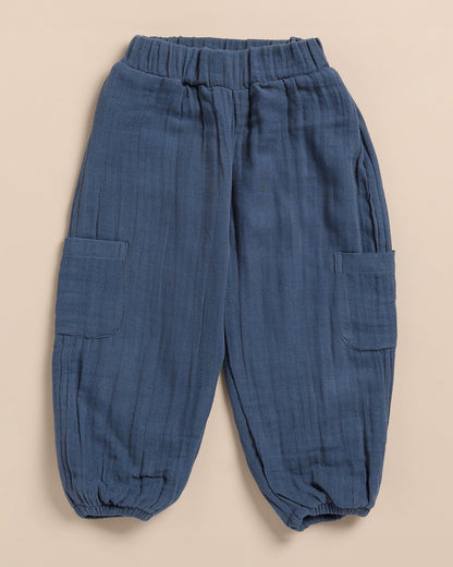 Cot & Candy Navy Blue Shirt & Jogger Set-Organic Muslin-Solid-For Infants