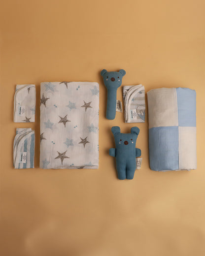 Abracadabra Baby Shower Essential Gift Set-Blue Stars-Pack of 7-For Newborn