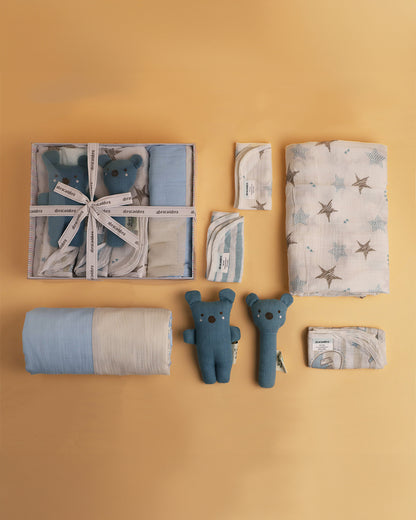 Abracadabra Baby Shower Essential Gift Set-Blue Stars-Pack of 7-For Newborn