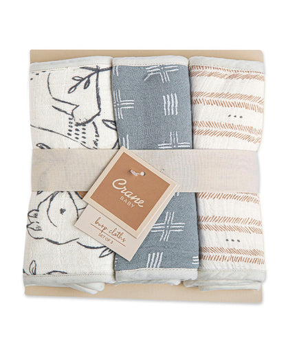 Crane Baby Burp Cloth Set-With Soft Muslin Front & Terry Back-Super Absorbent-Lightweight & Hypoallergenic-Ezra-Pack of 3-For Infants