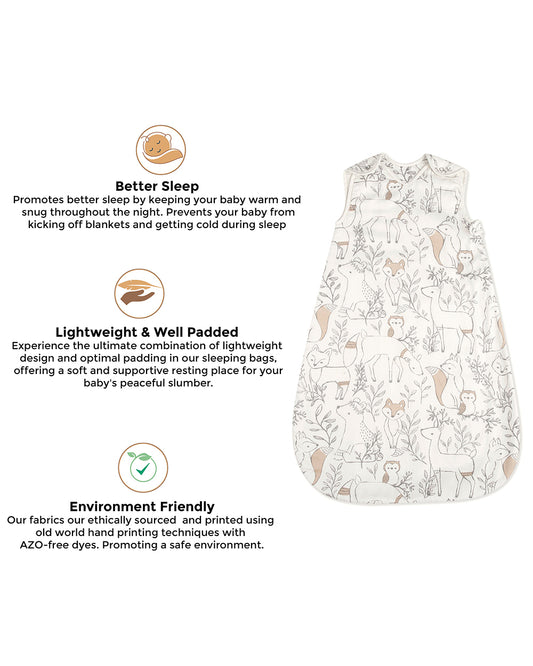 Crane Baby Ezra Baby Sleeping Bag-100% Cotton-Adjustable Underarm Snap & Zipper-Woodland Print-For Infants-0 to 9M