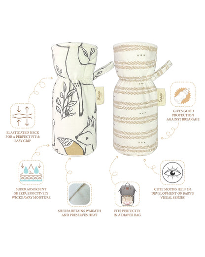 Crane Baby Feeding Bottle Warmer/Cover-With Sherpa Lining-2 Hour Heat Insulation-Fits upto 300 ml Bottle-Ezra-Pack of 2